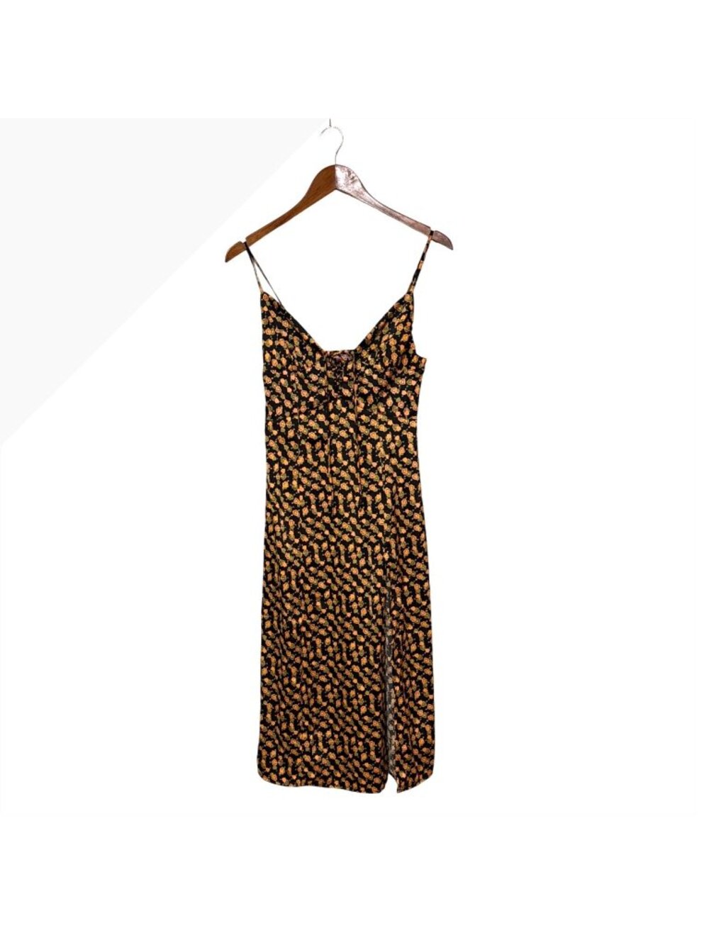 Urban Outfitter Y2K Babydoll Floral Midi Dress Slit Spaghetti Straps Smocking - Picture 2 of 9